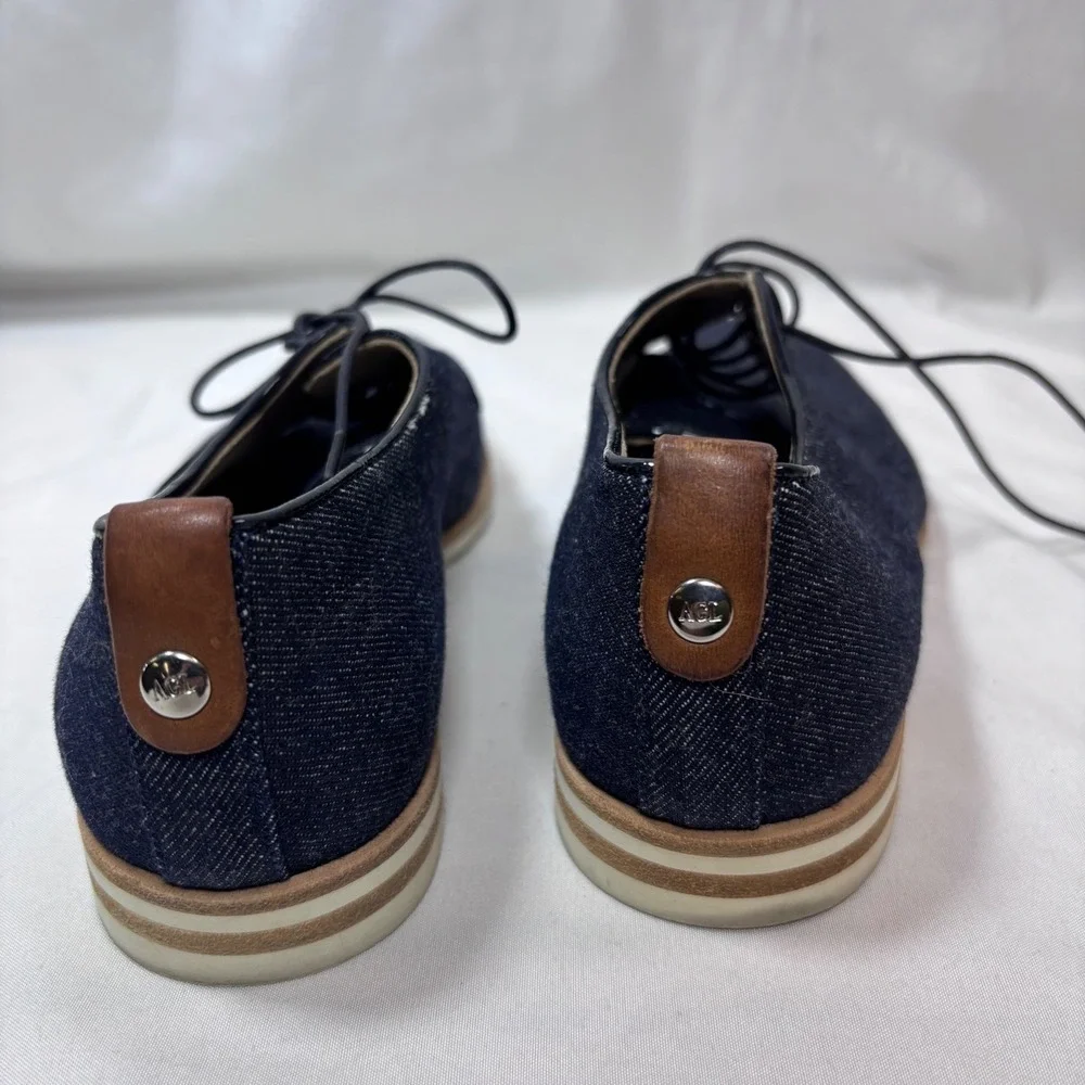 AGL Denim Oxford Shoes Womens 35 Blue Leather Trim Lace Up Italian Made Derby